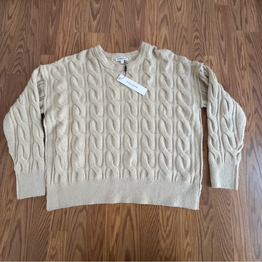 VIGOSS women’s large tan pullover cable knit sweater